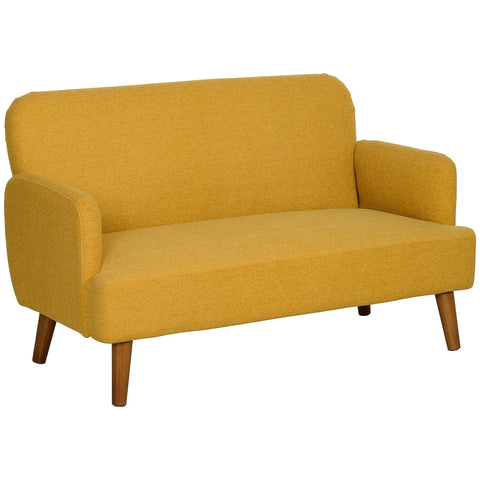 Mustard-yellow homcom velvet feel 2 seater sofa with 21cm padded seat and solid rubberwood legs