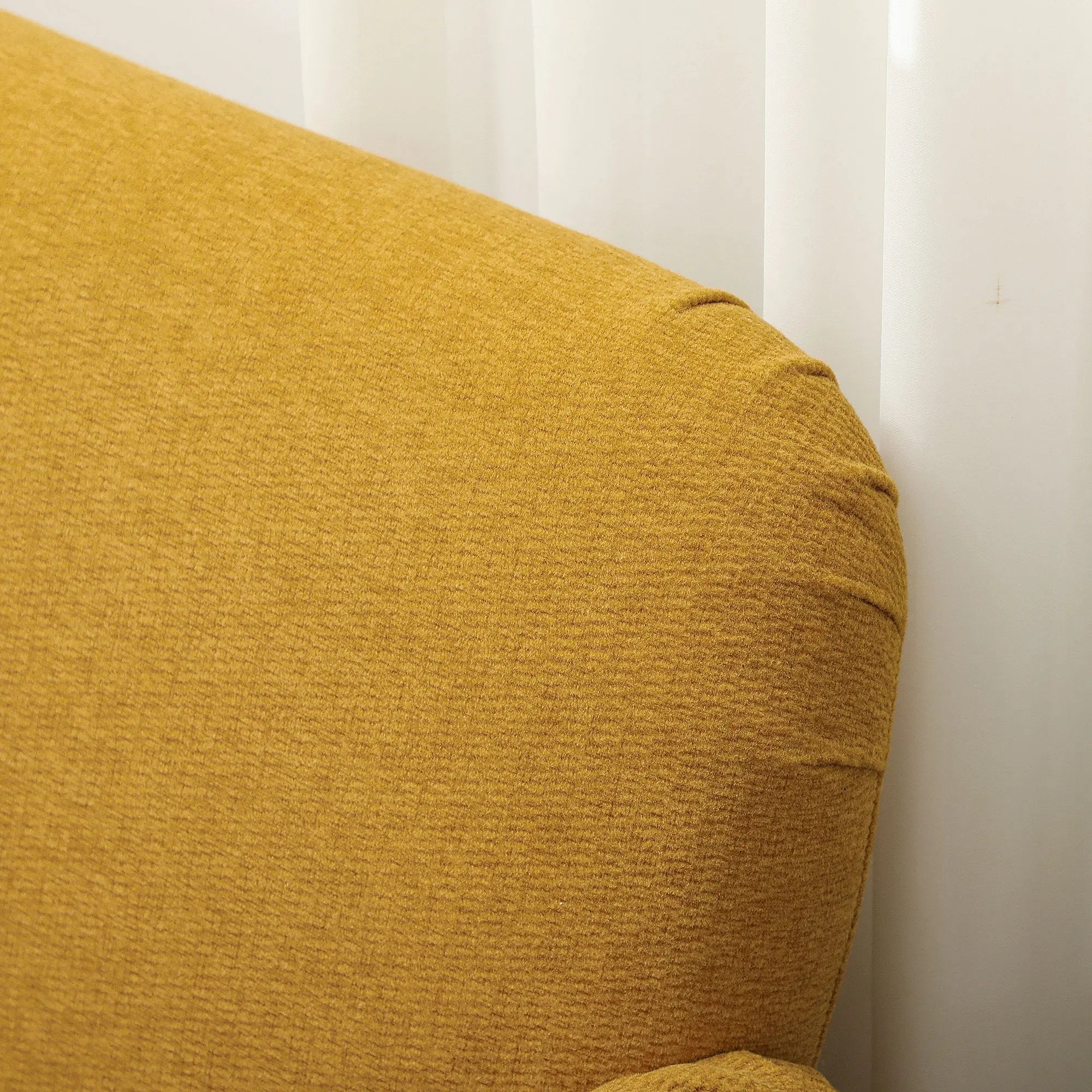 Mustard-yellow textured fabric cushion on homcom velvet feel 2 seater sofa with 21cm padded seat and solid rubberwood legs