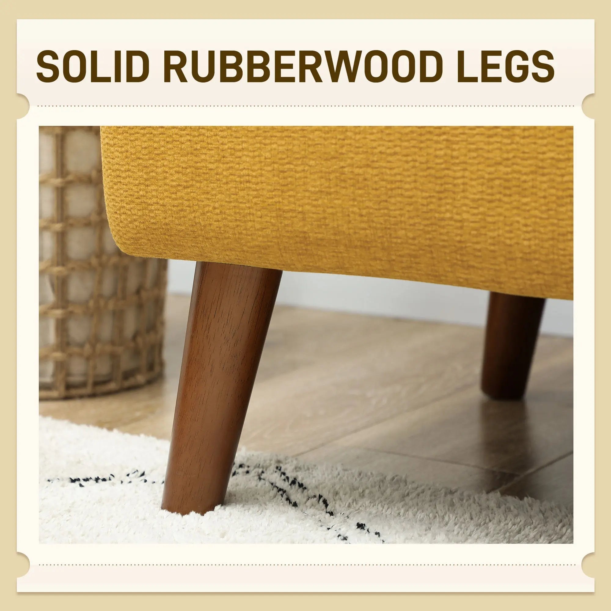 Mustard yellow velvet feel 2 seater sofa with 21cm padded seat and solid rubberwood legs by homcom