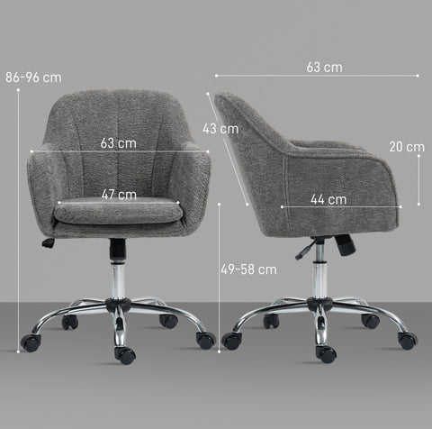 Gray textured fabric homcom velvet-feel office chair with chrome base black casters and 360° swivel seat