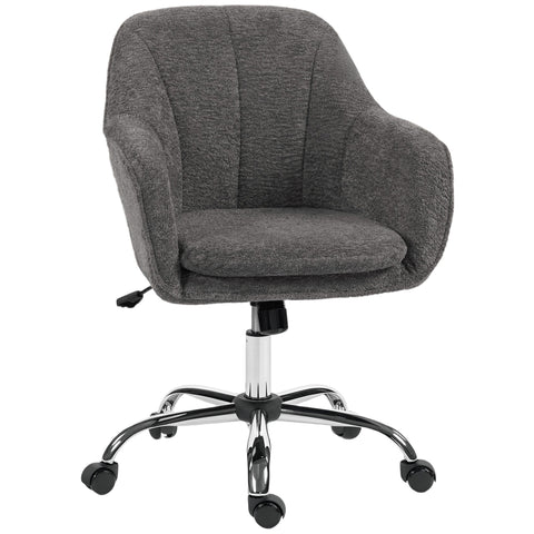 Gray upholstered homcom velvet-feel office chair with chrome base black casters and 360° swivel seat