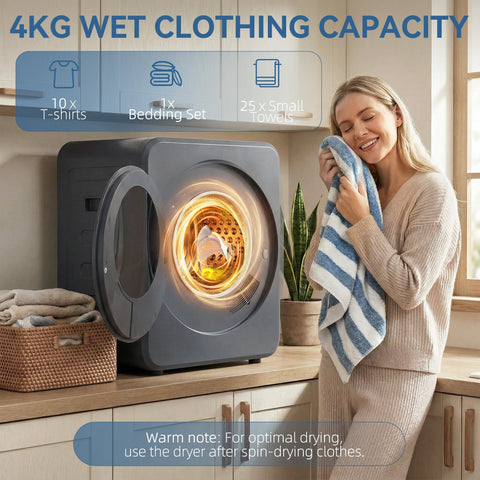Gray homcom vented tumble dryer with stainless steel tub and flexible installation features illuminated door