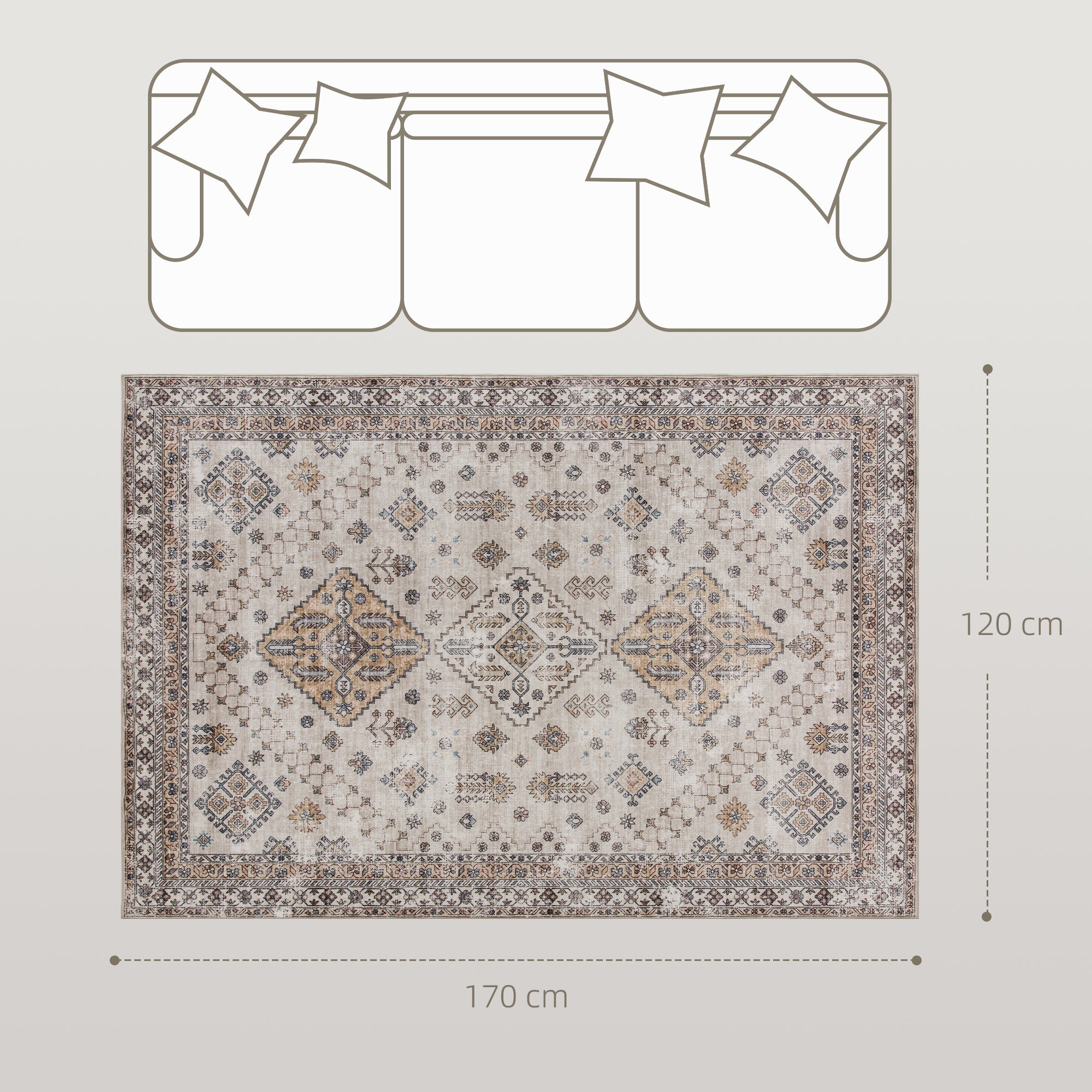 Homcom vintage area rug with plush comfort underfoot features a faded beige geometric pattern for living room use