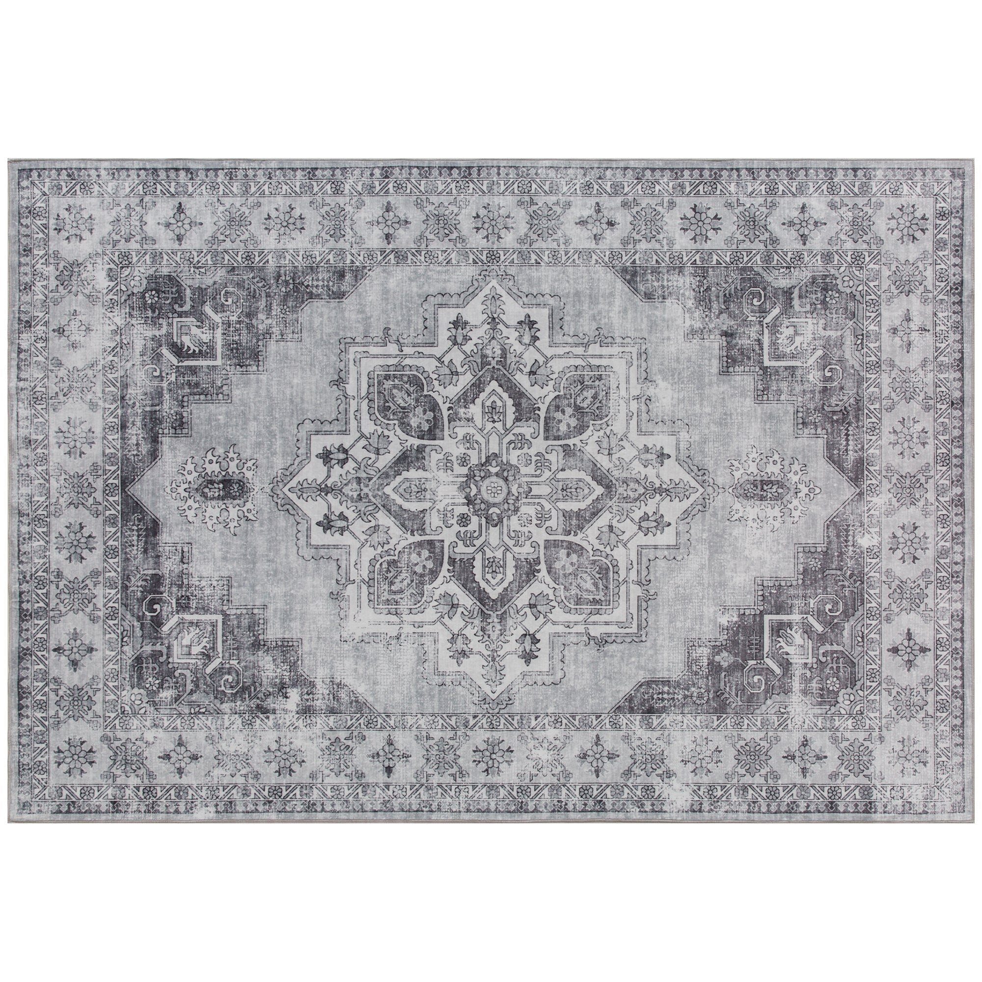 Homcom vintage area rug with gray and black distressed flannel featuring vintage-inspired floral and geometric patterns