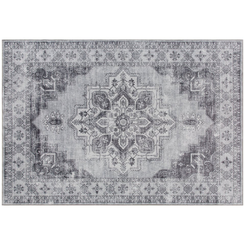 Homcom vintage area rug with gray and black distressed flannel featuring vintage-inspired floral and geometric patterns