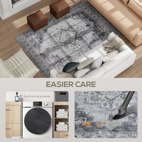 Homcom vintage area rug in grey with vintage-inspired floral pattern non-slip washable flannel for living room