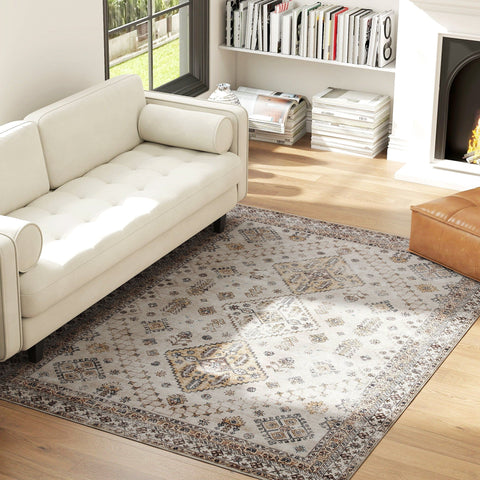 Beige and brown patterned homcom area rug with plush comfort underfoot perfect for living room and bedroom use