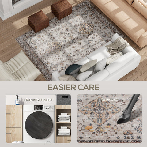 Beige and brown patterned homcom vintage area rug with plush comfort underfoot for living room and bedroom use