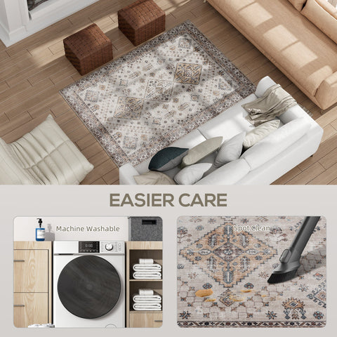 Beige and gray patterned homcom area rug with plush comfort underfoot, non-slip and easy to machine wash for living room use