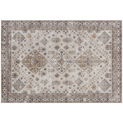 Vintage homcom area rug with plush comfort underfoot in beige featuring faded geometric diamond medallions for living room