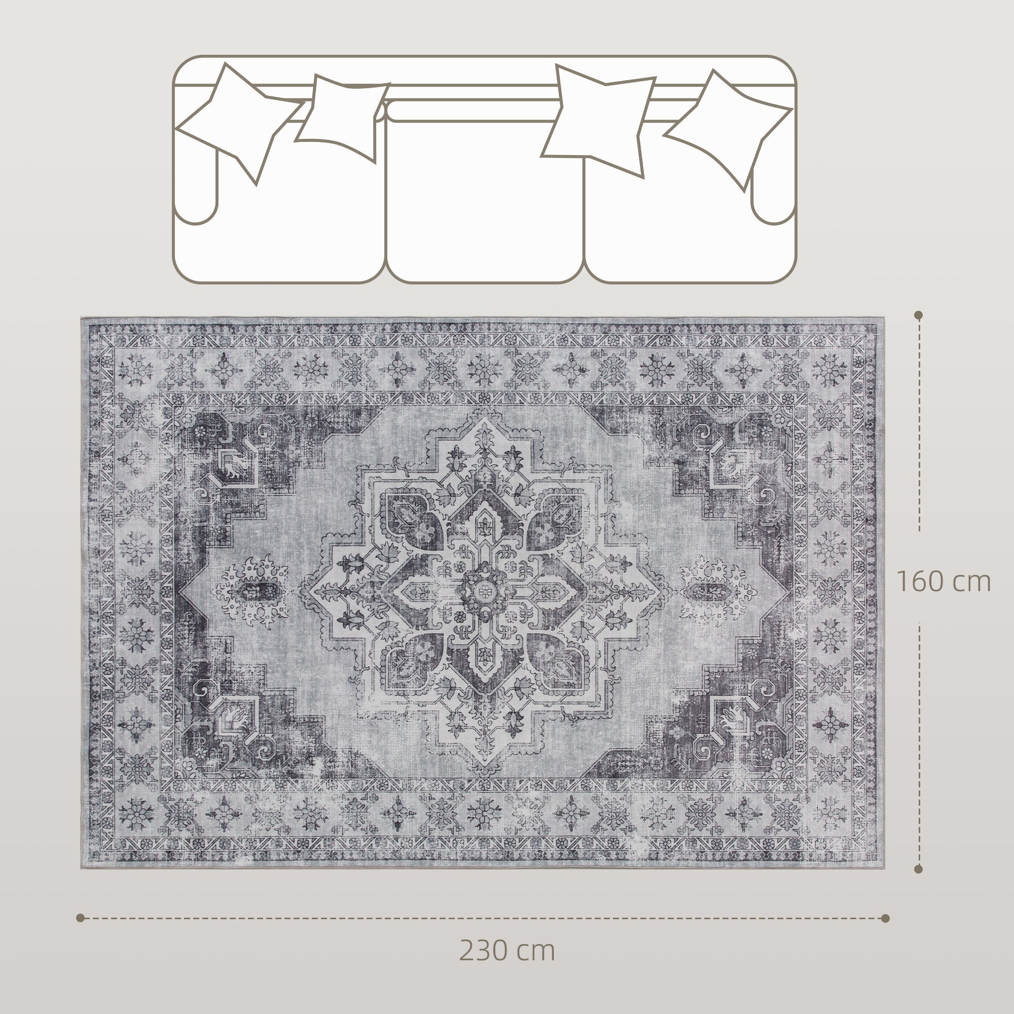 Vintage-inspired floral area rug by homcom in grey with intricate geometric patterns perfect for living rooms and bedrooms