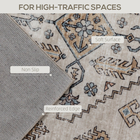 Beige and blue patterned homcom area rug with plush comfort underfoot for living room and bedroom use