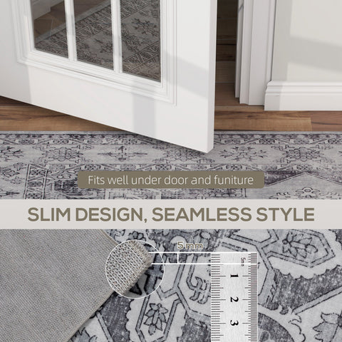 Homcom vintage area rug with gray and black vintage-inspired floral pattern, non-slip flannel floor carpet for living spaces