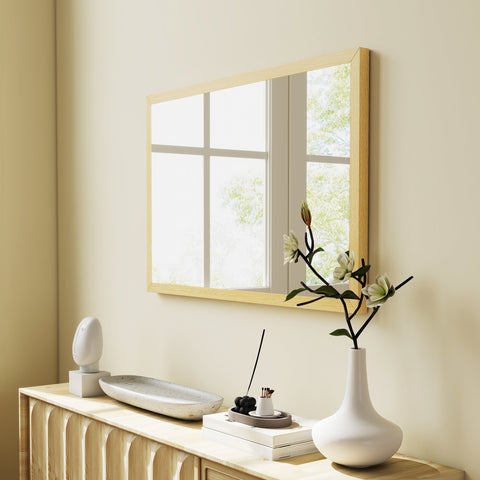 Homcom wall bathroom mirror with natural wood finish rectangle shape and six paneled glass sections for living room