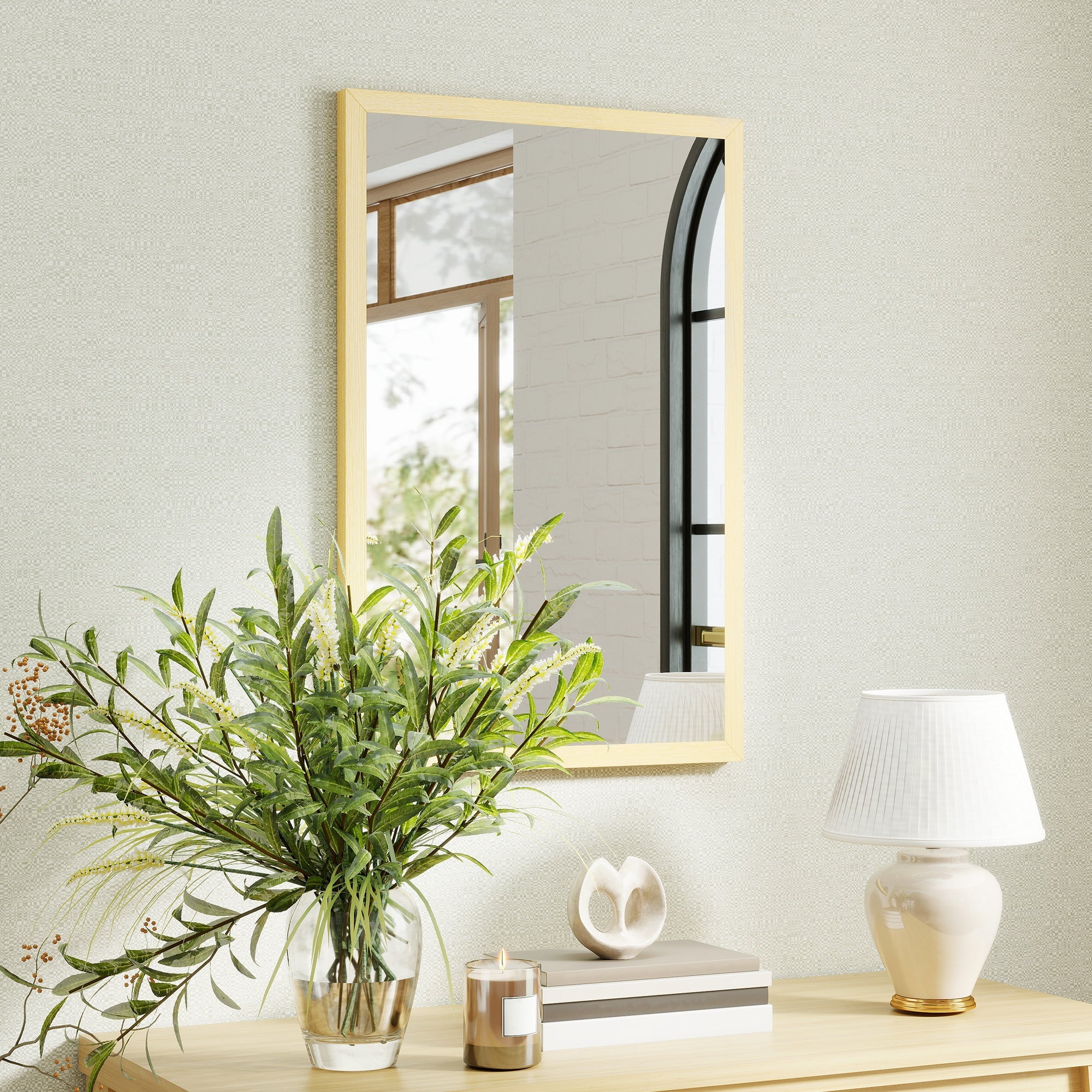 Homcom wall bathroom mirror with natural wood finish and rectangle shape frame perfect for living room use