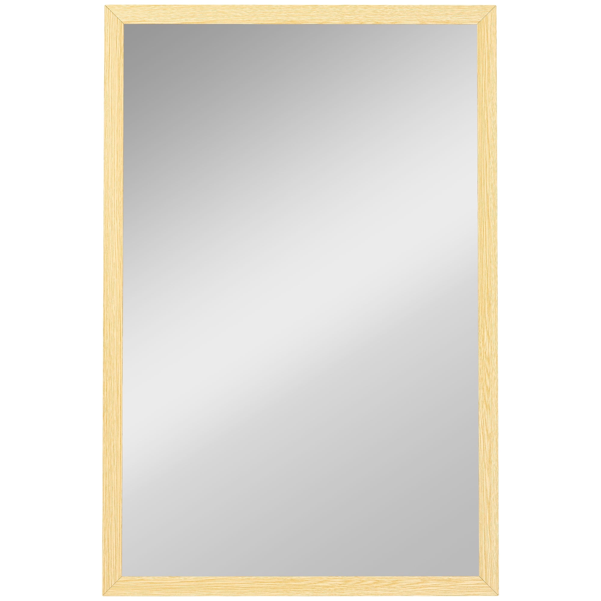 Rectangular wall mirror with light oak natural wood finish frame perfect for living room bedroom or hallway use