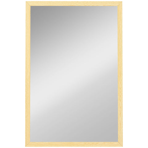 Rectangular wall mirror with light oak natural wood finish frame perfect for living room bedroom or hallway use