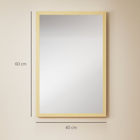 Rectangular wall mirror with natural wood finish frame 60x40 cm perfect for living room bedroom or hallway