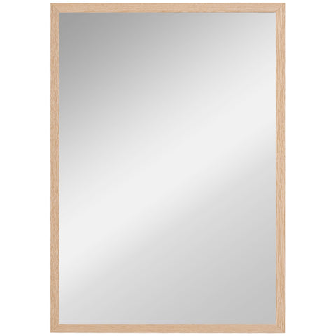 Homcom wall bathroom mirror with a rectangle shape natural wood light oak frame perfect for living room decor
