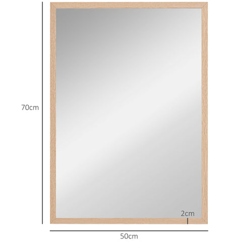 Rectangular wall mirror with natural wood light oak frame 70x50 cm perfect for living room or bedroom