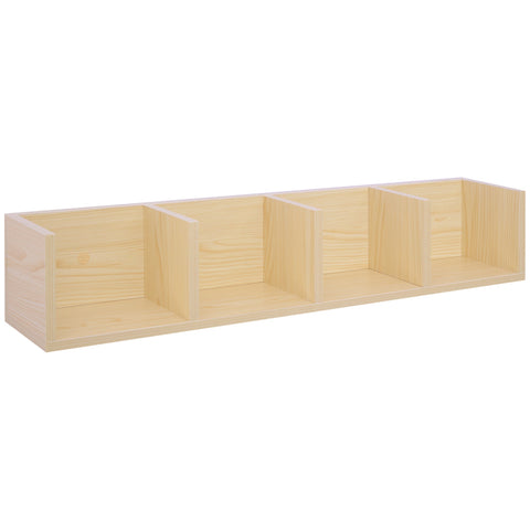 HOMCOM Wall Mount 84 CD / 56 DVD/Blu-ray/ Media Storage Rack 4 Cubes Wooden Shelf Organizer Unit Bookcase Display (Natural Wood Colour)