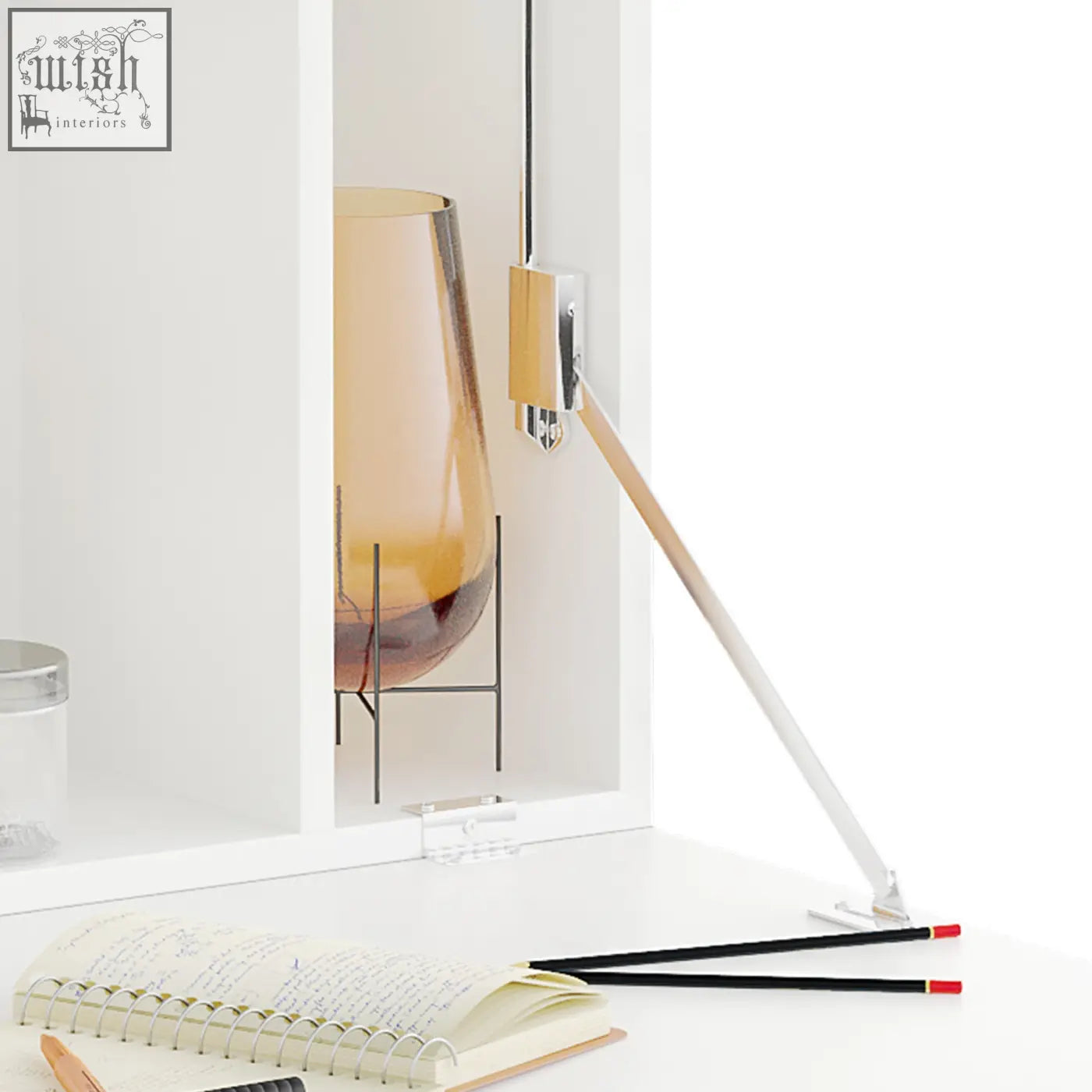 A sleek wall mounted homcom floating laptop desk in white with magnetic working panel and minimalist chrome lamp