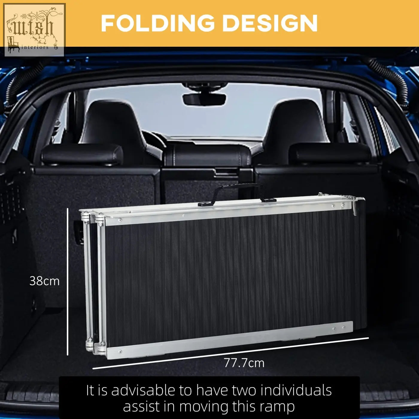 Black folding wheelchair ramp with silver aluminium alloy frame and non skid surface for easy vehicle transport