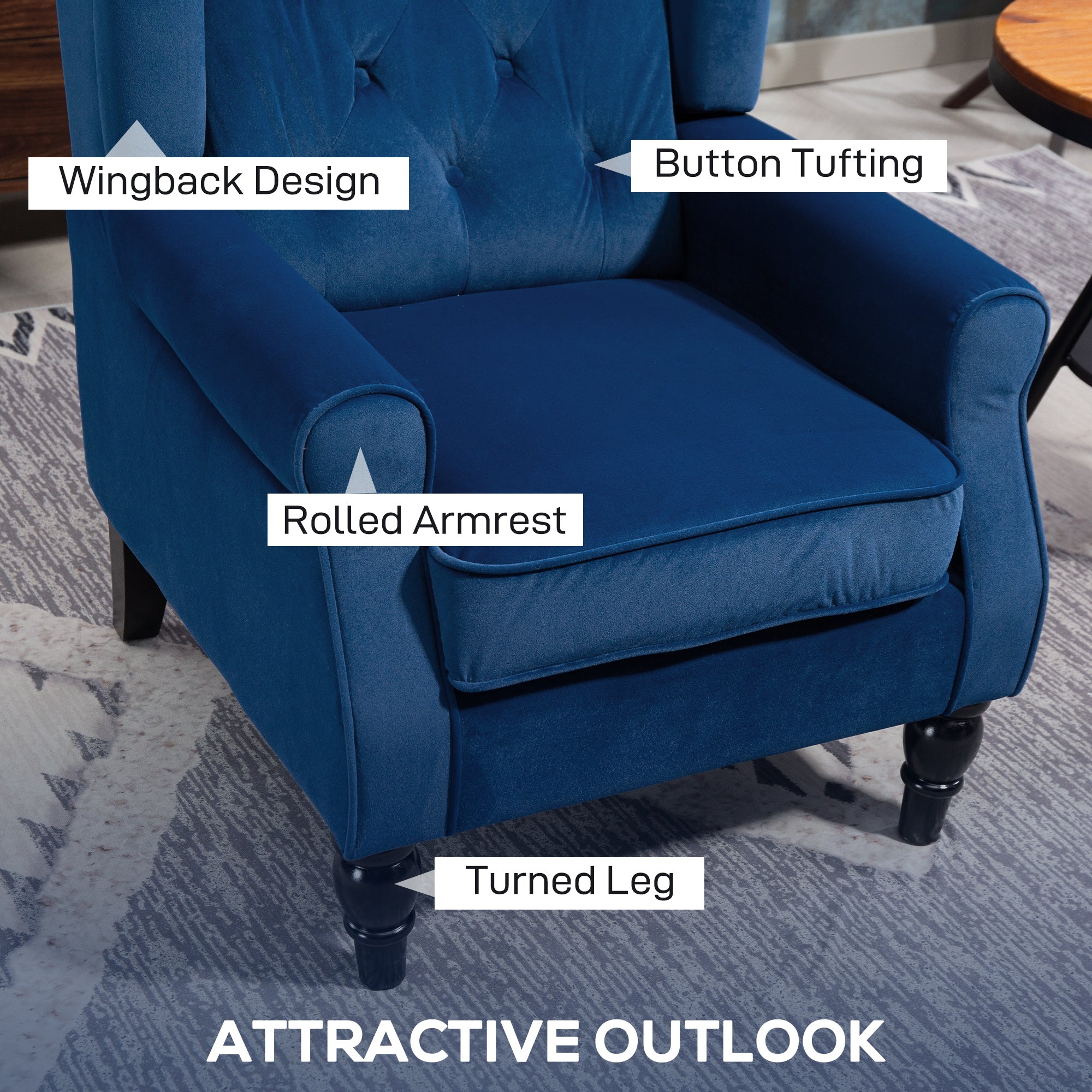 Deep blue velvet homcom wingback accent chair with button tufting perfect for living room floor height seating