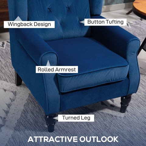 Deep blue velvet homcom wingback accent chair with button tufting perfect for living room floor height seating