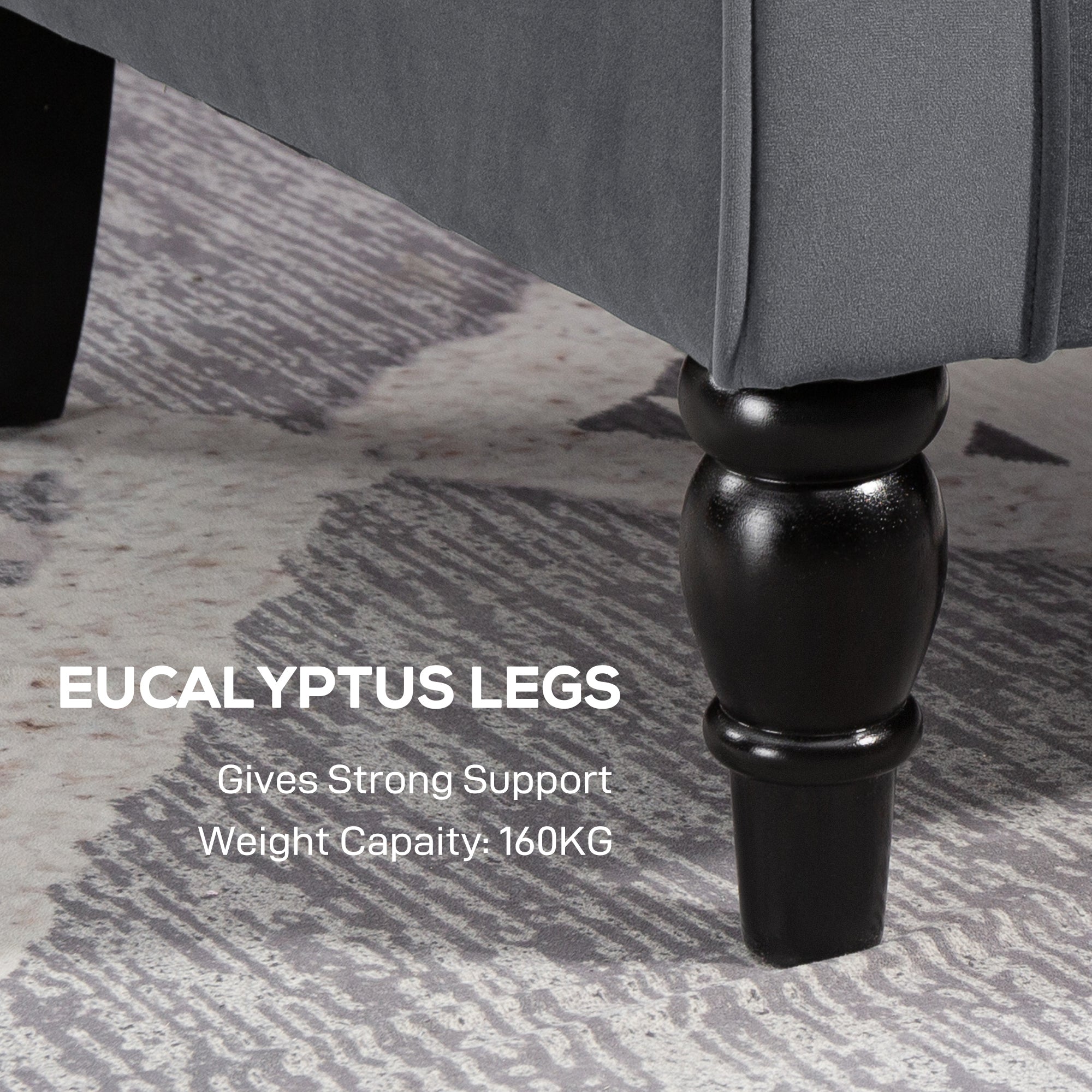 Black eucalyptus legs with polished finish and classic turned design on homcom wingback grey accent chair floor height