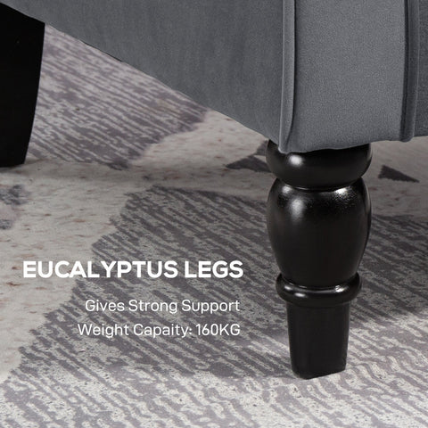 Black eucalyptus legs with polished finish and classic turned design on homcom wingback grey accent chair floor height