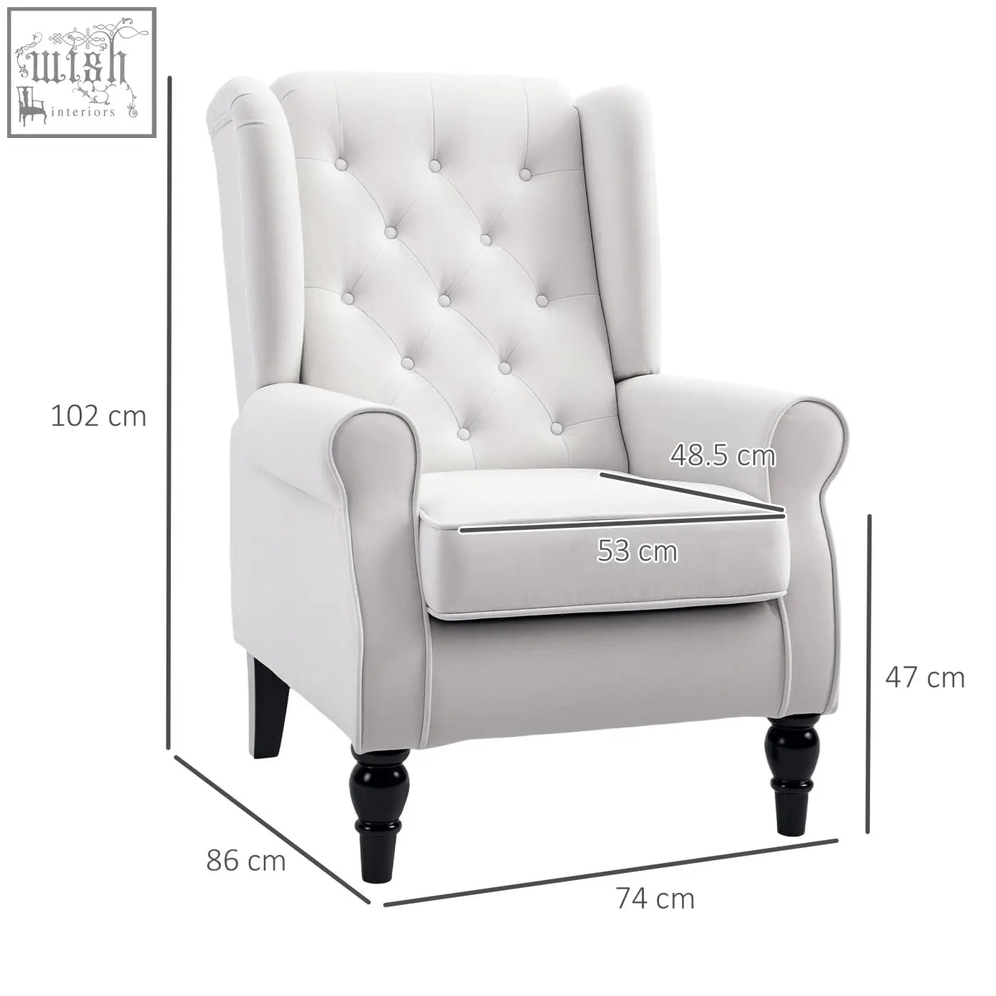 Cream white homcom wingback accent chair with button tufted upholstery and black wooden frame legs for living room