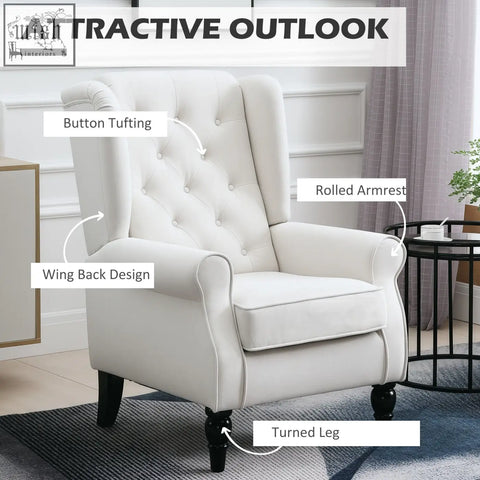 Cream white homcom wingback accent chair with button tufting rolled arms and wooden frame for living room and bedroom