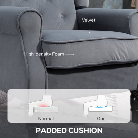 Gray velvet homcom wingback accent chair with high-density foam padding and floor height perfect for living room or bedroom