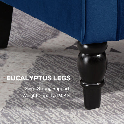 Black eucalyptus legs with polished turned wood design on homcom wingback blue accent chair floor height