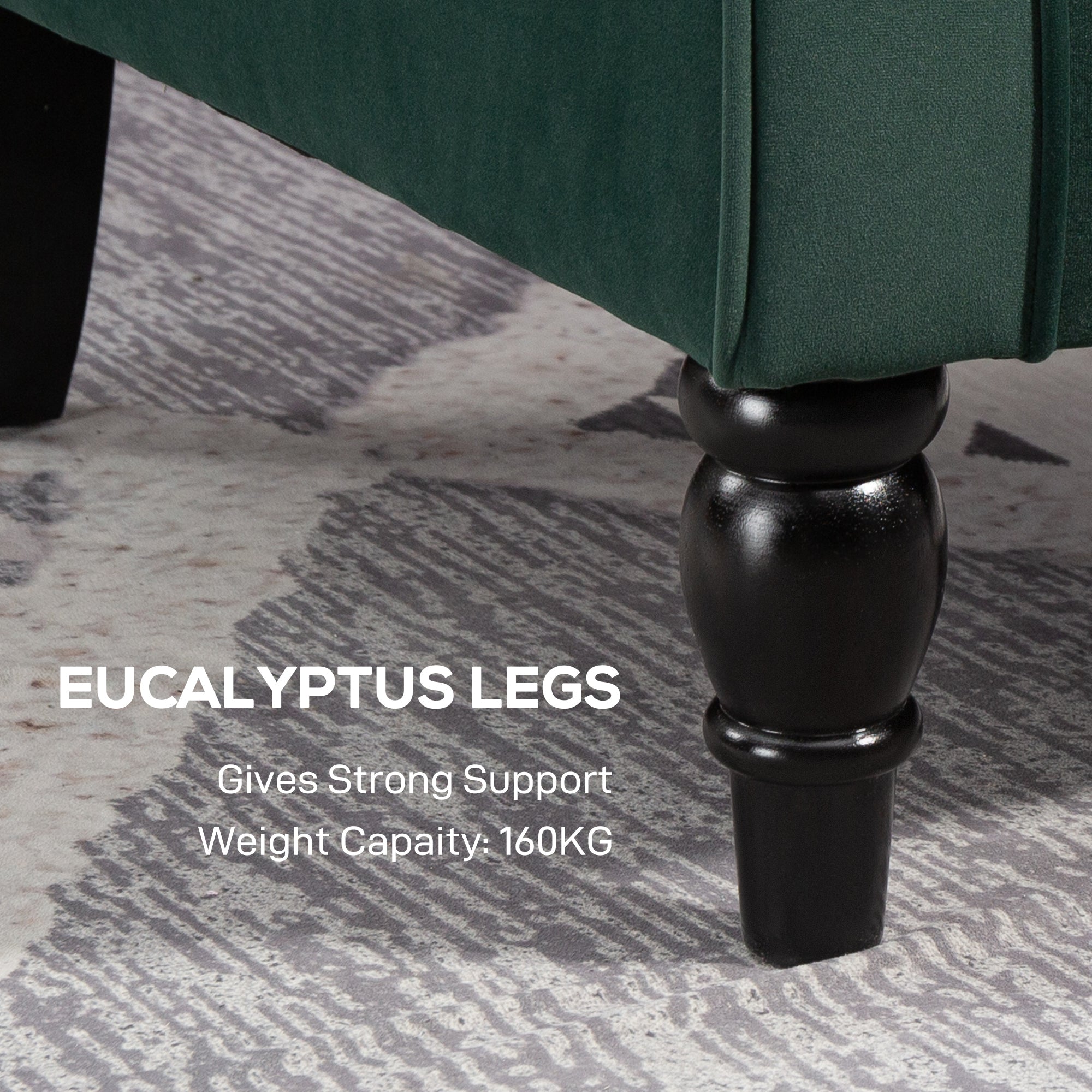 Black eucalyptus legs with polished finish and classic turned design on homcom wingback green accent chair floor height