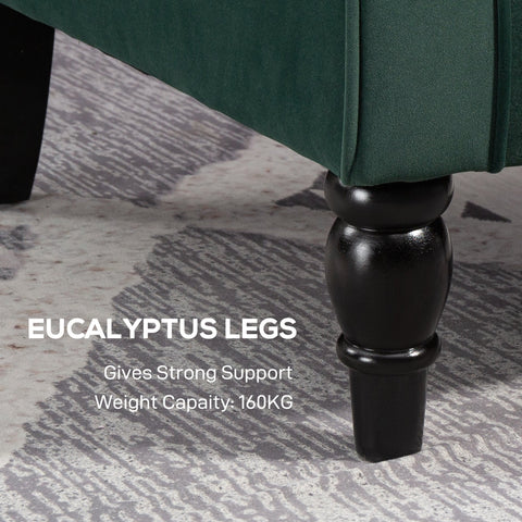Black eucalyptus legs with polished finish and classic turned design on homcom wingback green accent chair floor height