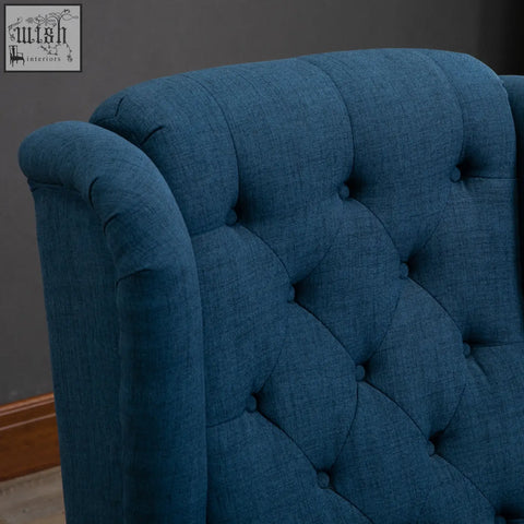 Deep blue HOMCOM wingback accent chair with textured fabric upholstery and rolled arms perfect for floor height seating