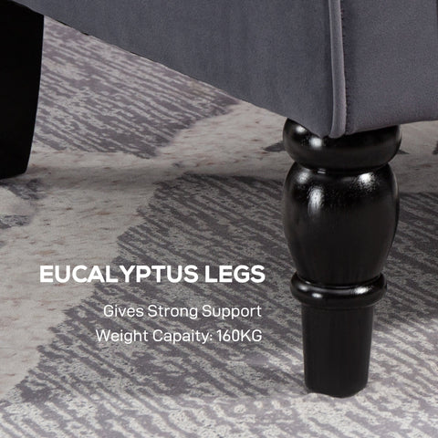 Black eucalyptus floor height leg of homcom wingback accent chair in charcoal grey with polished turned design