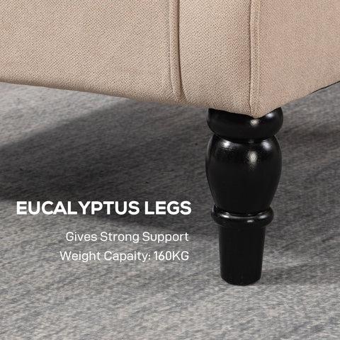 Black eucalyptus legs with polished turned design on homcom wingback accent chair in beige snow flannel fabric floor height