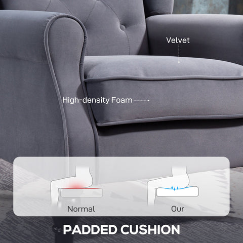 Gray velvet HOMCOM wingback accent chair with high-density foam padding in charcoal grey ideal for floor height use