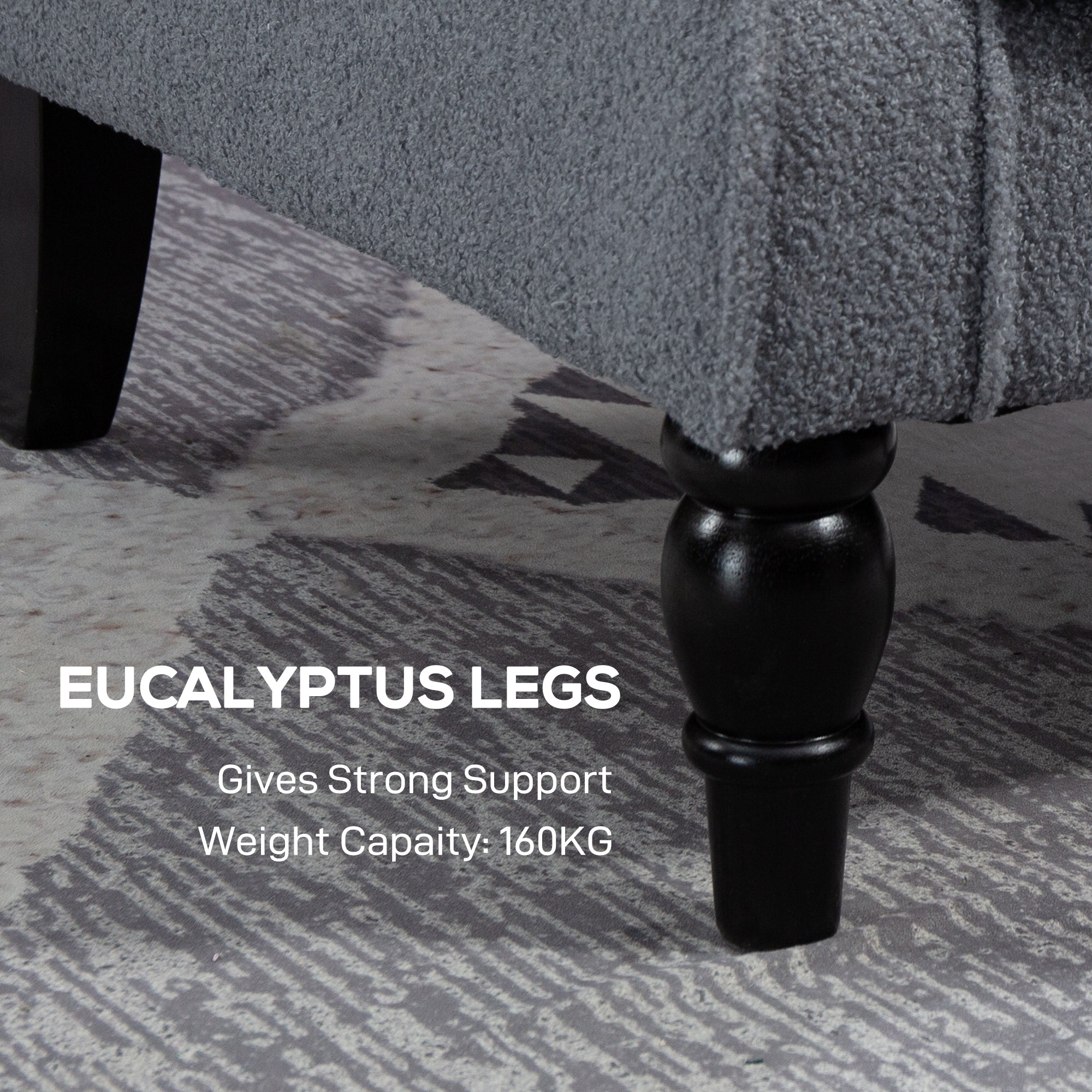 Black eucalyptus legs of homcom wingback accent chair with classic turned design for living room floor height
