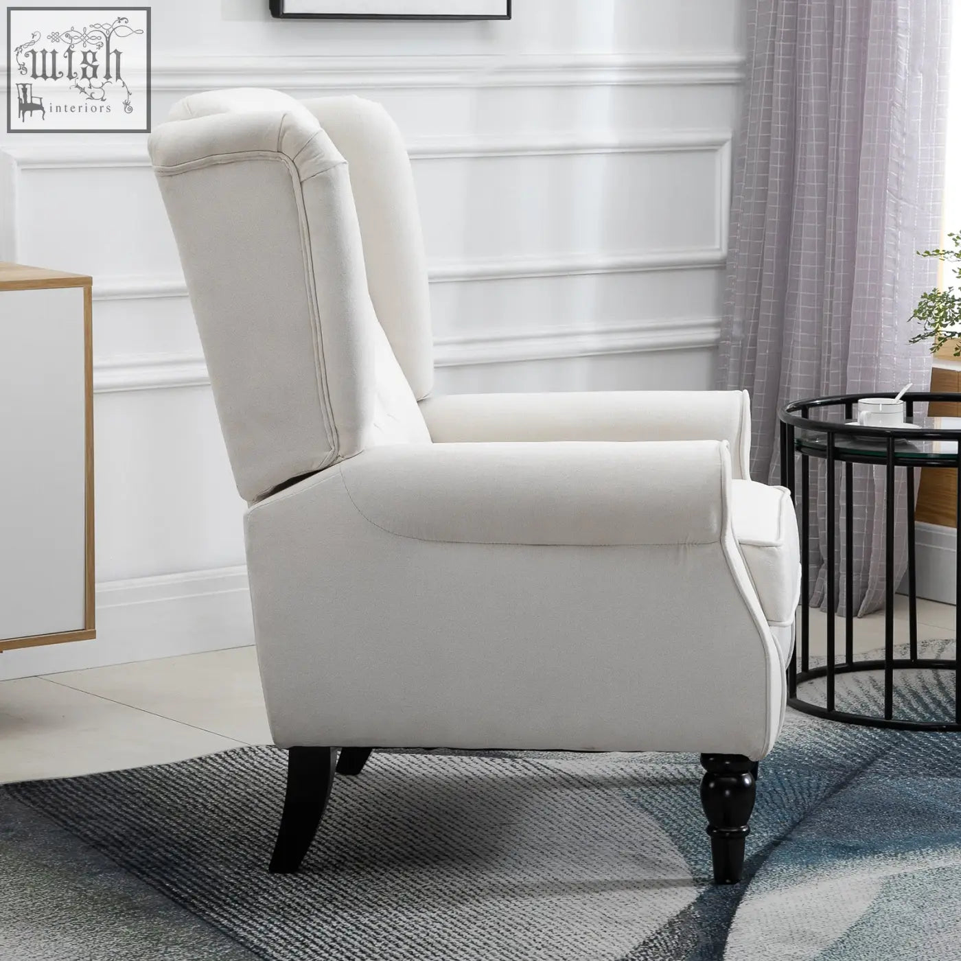 Cream white homcom wingback accent chair with wooden frame and button tufted upholstery for living room and bedroom
