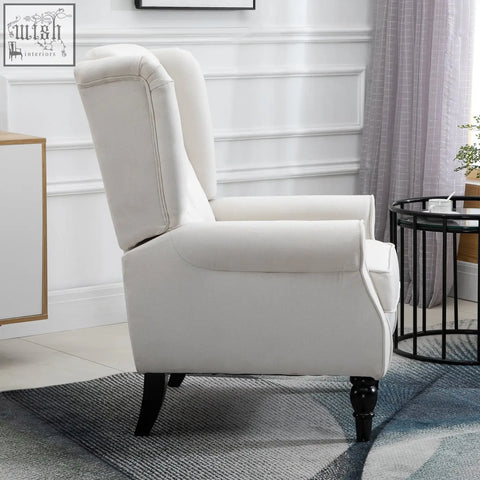 Cream white homcom wingback accent chair with wooden frame and button tufted upholstery for living room and bedroom