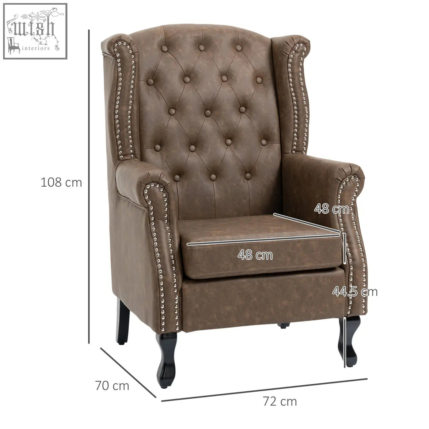 Brown homcom wingback accent chair with tufted seat cushion eucalyptus wood frame and silver nail head trim