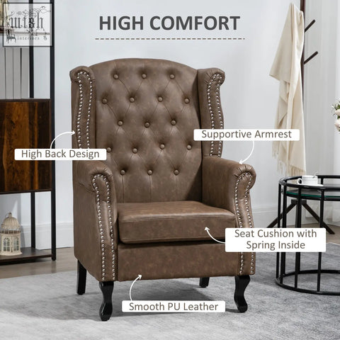Brown homcom wingback accent chair with tufted seat cushion and nail head trim perfect for living room use