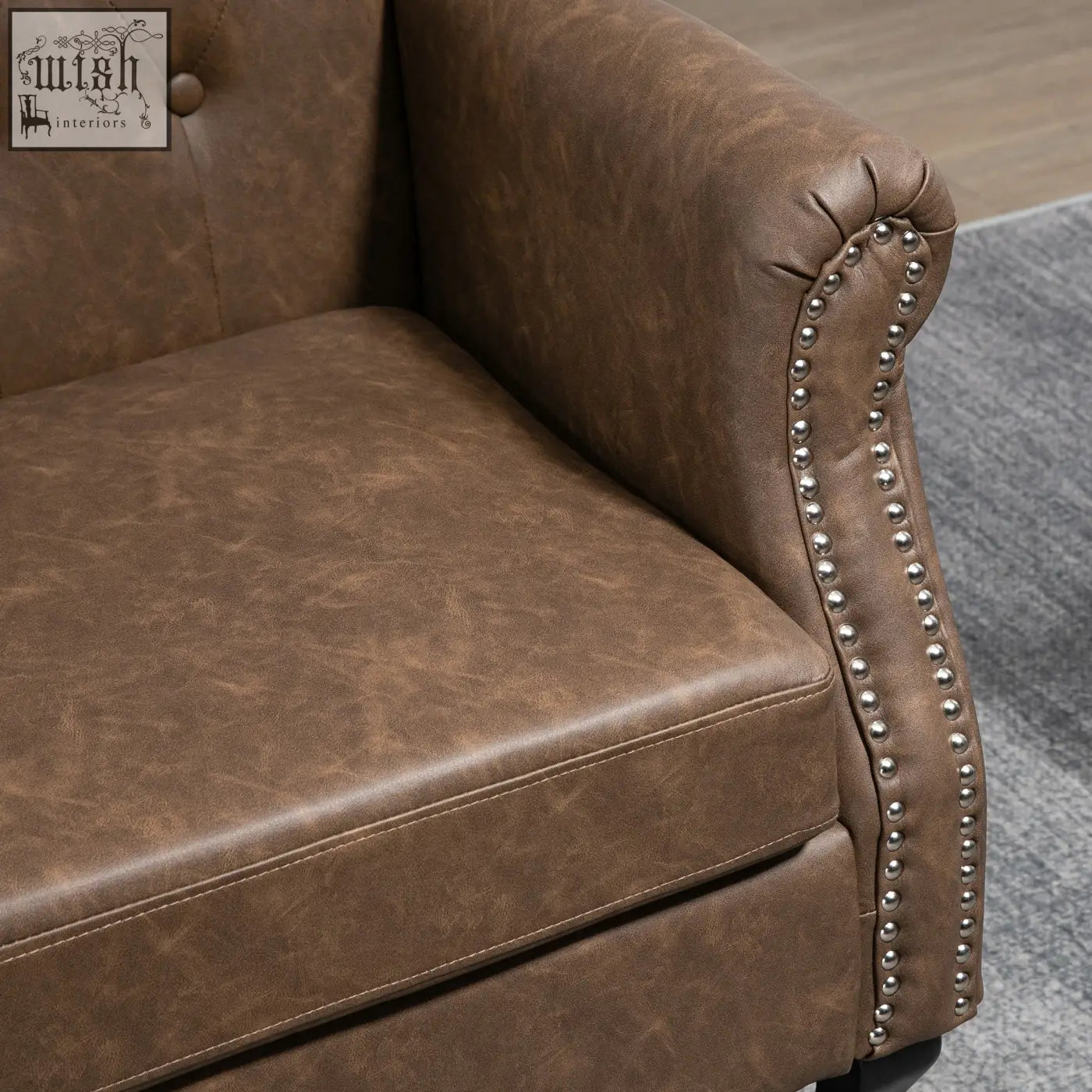 Brown homcom wingback accent chair with tufted backrest eucalyptus wood frame and silver nail head trim seat cushion
