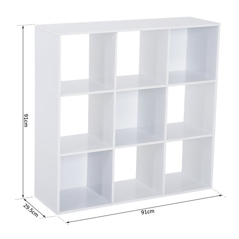 HOMCOM Wooden 9 Cube Storage Cabinet Unit 3 Tier Bookcase Shelves Organiser Rack Display  - White