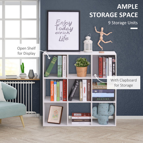HOMCOM Wooden 9 Cube Storage Cabinet Unit 3 Tier Bookcase Shelves Organiser Rack Display  - White