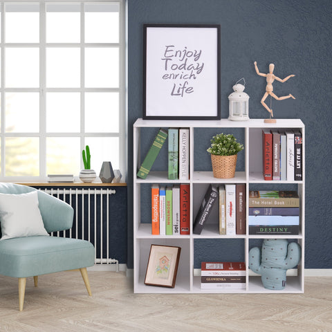 HOMCOM Wooden 9 Cube Storage Cabinet Unit 3 Tier Bookcase Shelves Organiser Rack Display  - White